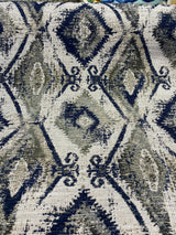 Thylane Indigo Ikat Chenille Upholstery Fabric - Indigo, Navy Blue/Off White, 56.5" Width (1 Yard)