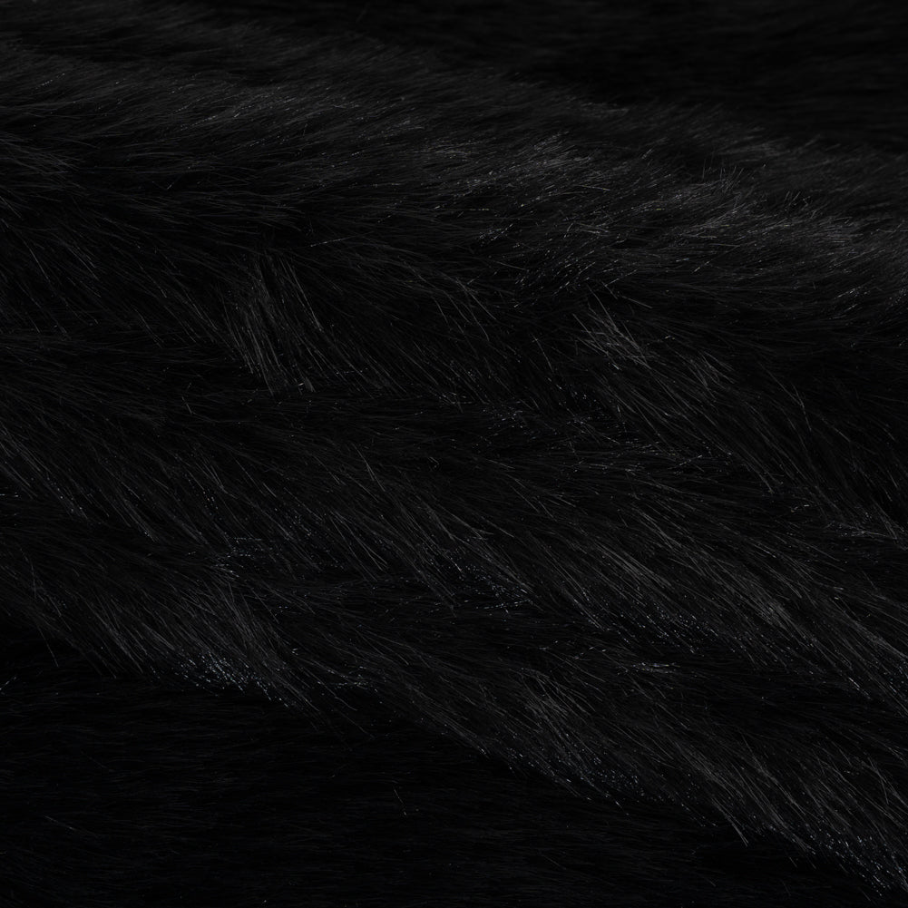 Long Pile Recycled Polyester Faux Fur - Black