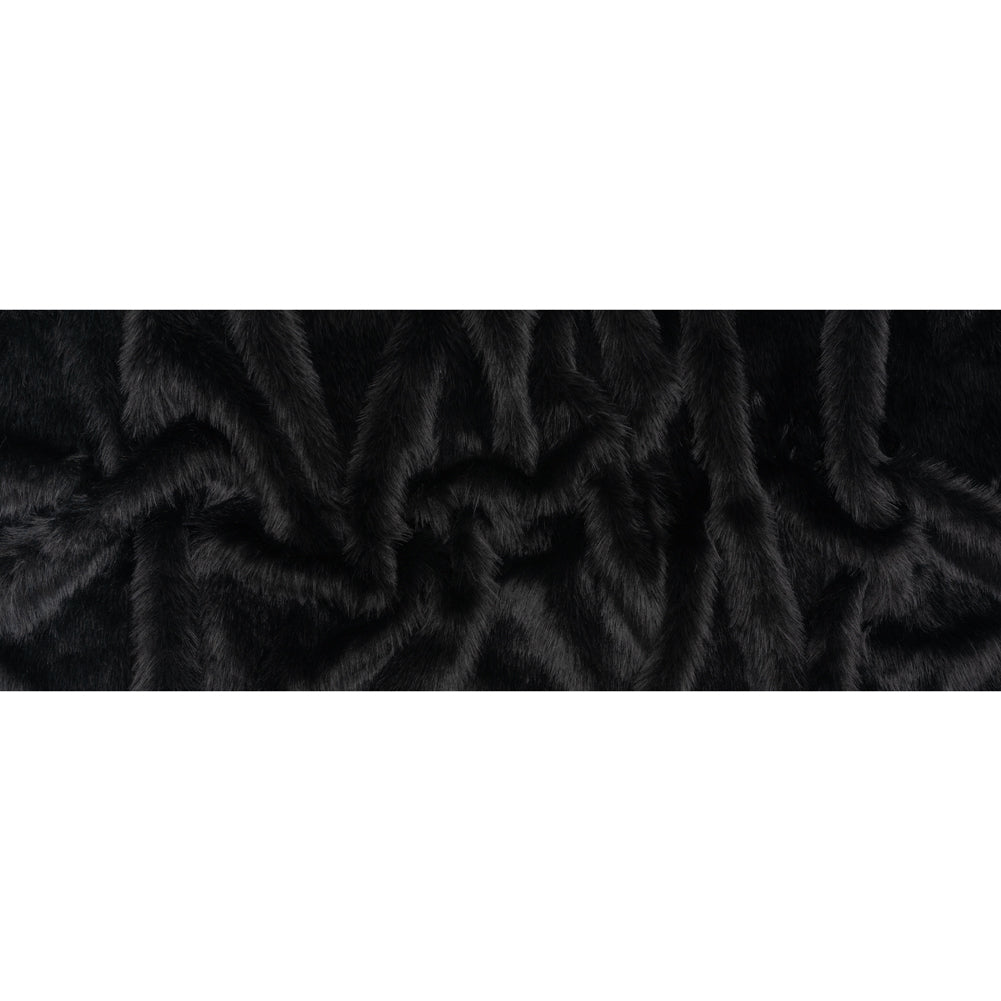 Long Pile Recycled Polyester Faux Fur - Black