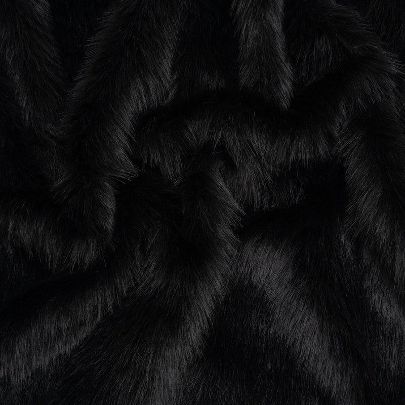 Long Pile Recycled Polyester Faux Fur - Black