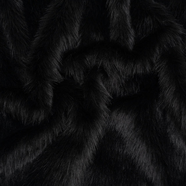 Long Pile Recycled Polyester Faux Fur - Black