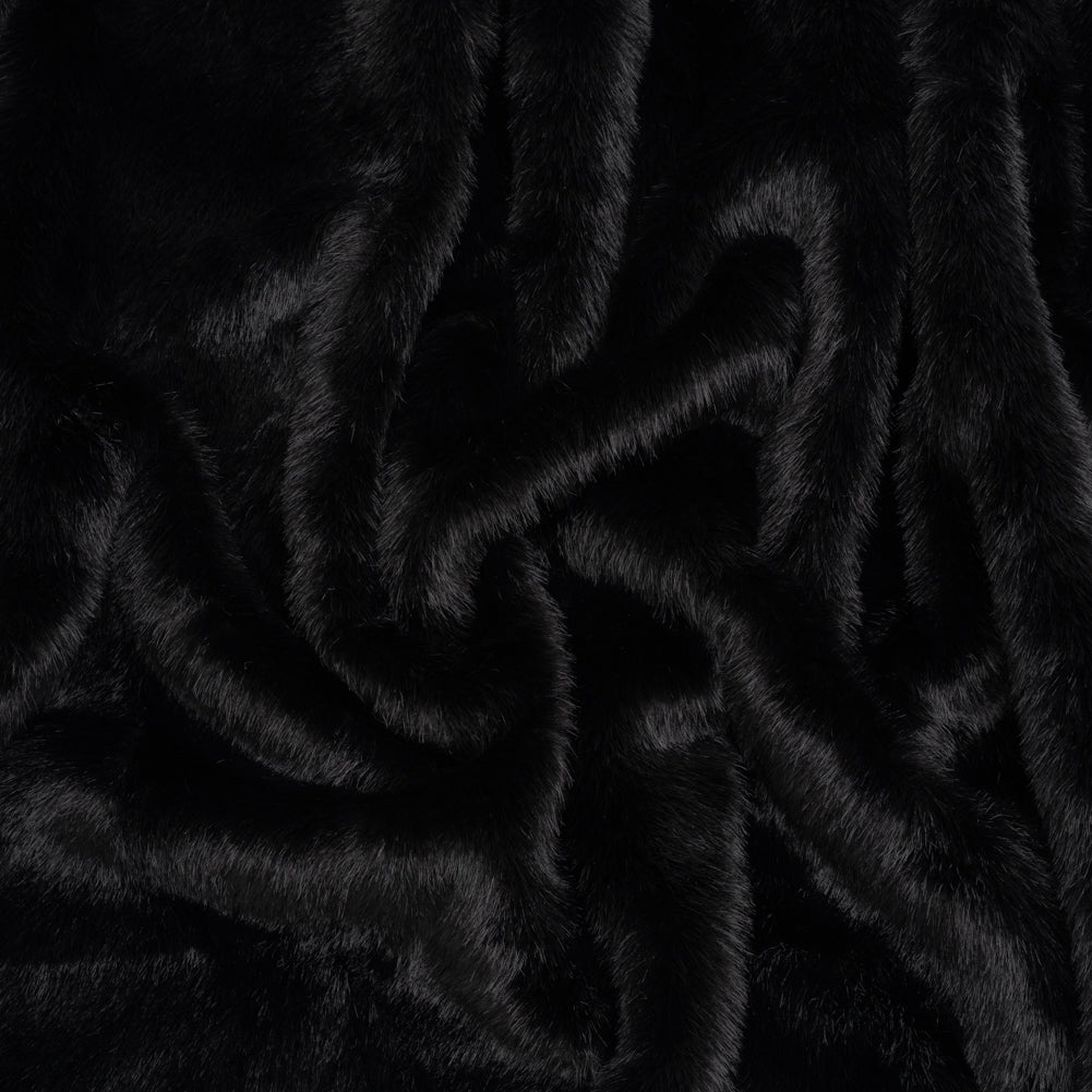 Medium Pile Recycled Polyester Faux Fur - Black