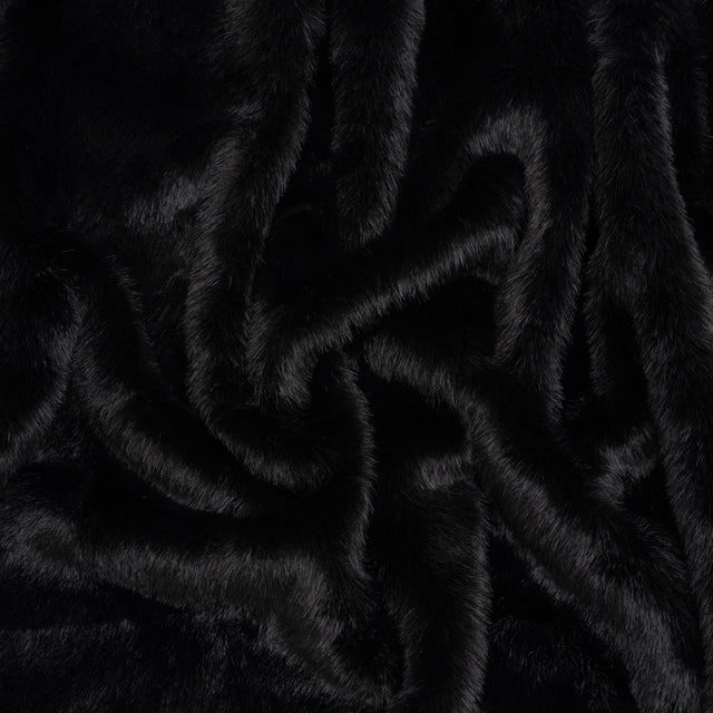 Medium Pile Recycled Polyester Faux Fur - Black