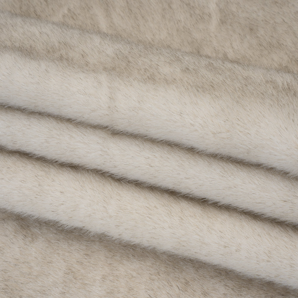 Plush Two-Tone Short Pile Recycled Polyester Faux Fur - Ivory with Black Tips