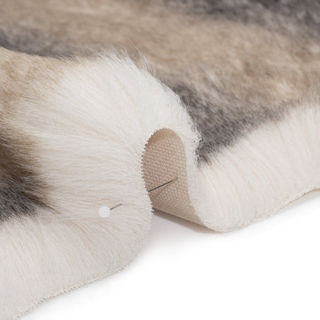 Plush Three-Tone Long Pile Recycled Polyester Faux Fur - Ivory, Tan and Charcoal Soft Stripes