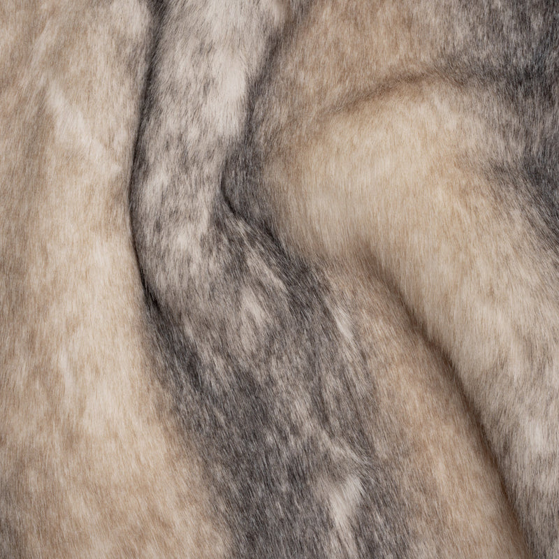 Plush Three-Tone Long Pile Recycled Polyester Faux Fur - Ivory, Tan and Charcoal Soft Stripes