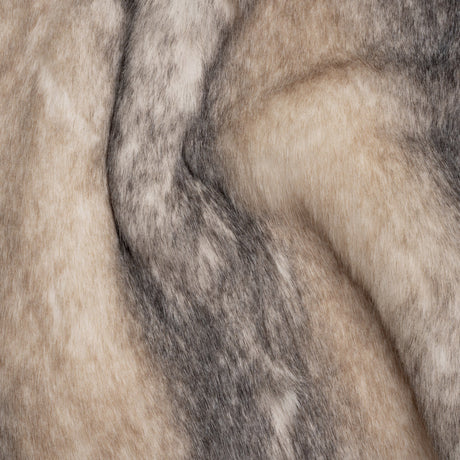 Plush Three-Tone Long Pile Recycled Polyester Faux Fur - Ivory, Tan and Charcoal Soft Stripes