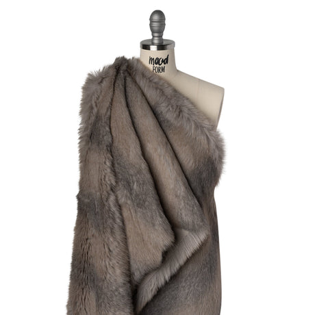 Plush Three-Tone Long Pile Recycled Polyester Faux Fur - Gray, Tan and Charcoal Soft Stripes