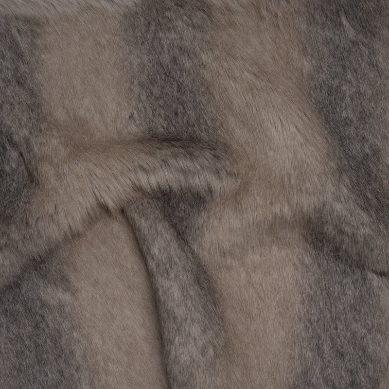 Plush Three-Tone Long Pile Recycled Polyester Faux Fur - Gray, Tan and Charcoal Soft Stripes