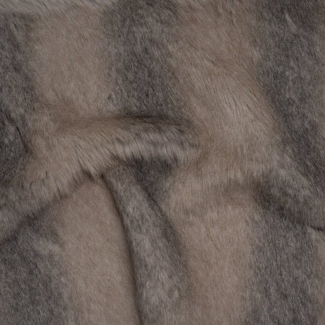 Plush Three-Tone Long Pile Recycled Polyester Faux Fur - Gray, Tan and Charcoal Soft Stripes
