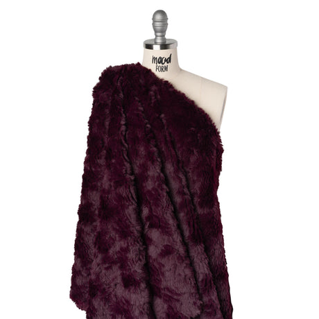 Textured Medium Pile Recycled Polyester Faux Fur - Port Wine Red