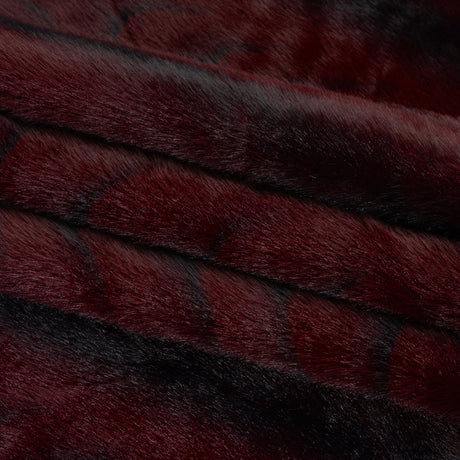 Plush Short Pile Recycled Polyester Faux Fur - Burgundy and Black Woodgrain Print