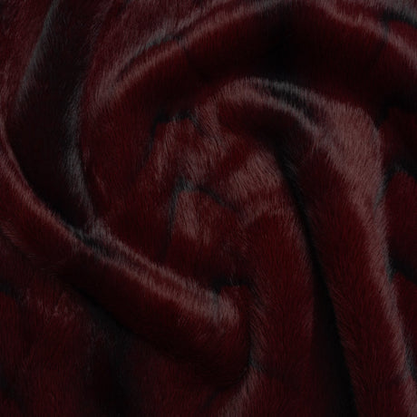Plush Short Pile Recycled Polyester Faux Fur - Burgundy and Black Woodgrain Print