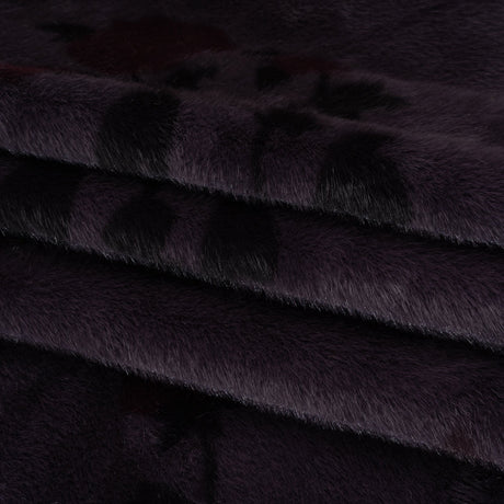 Plush Short Pile Recycled Polyester Faux Fur - Dark Purple, Charcoal and Burgundy Floral Print
