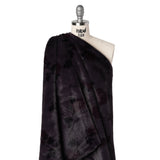 Plush Short Pile Recycled Polyester Faux Fur - Dark Purple, Charcoal and Burgundy Floral Print