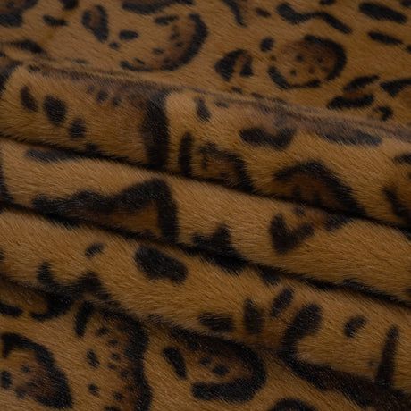 Plush Short Pile Recycled Polyester Faux Fur - Tan, Brown and Black Animal Spots Print