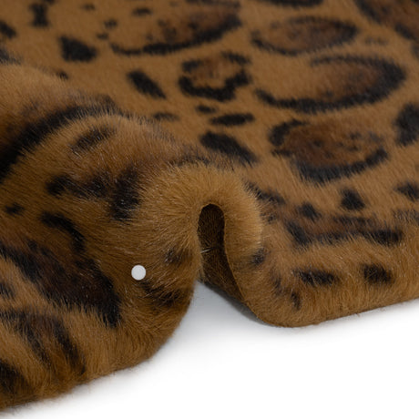 Plush Short Pile Recycled Polyester Faux Fur - Tan, Brown and Black Animal Spots Print