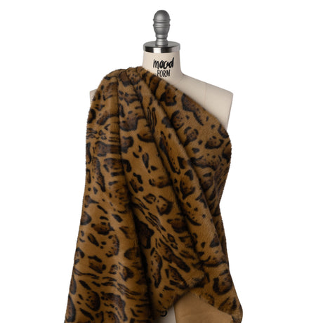 Plush Short Pile Recycled Polyester Faux Fur - Tan, Brown and Black Animal Spots Print