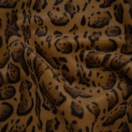 Plush Short Pile Recycled Polyester Faux Fur - Tan, Brown and Black Animal Spots Print