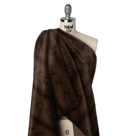 Plush Short Pile Recycled Polyester Faux Fur - Brown and Black Woodgrain Print