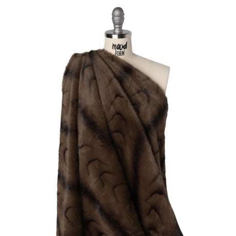 Plush Short Pile Recycled Polyester Faux Fur - Light Brown and Black Woodgrain Print