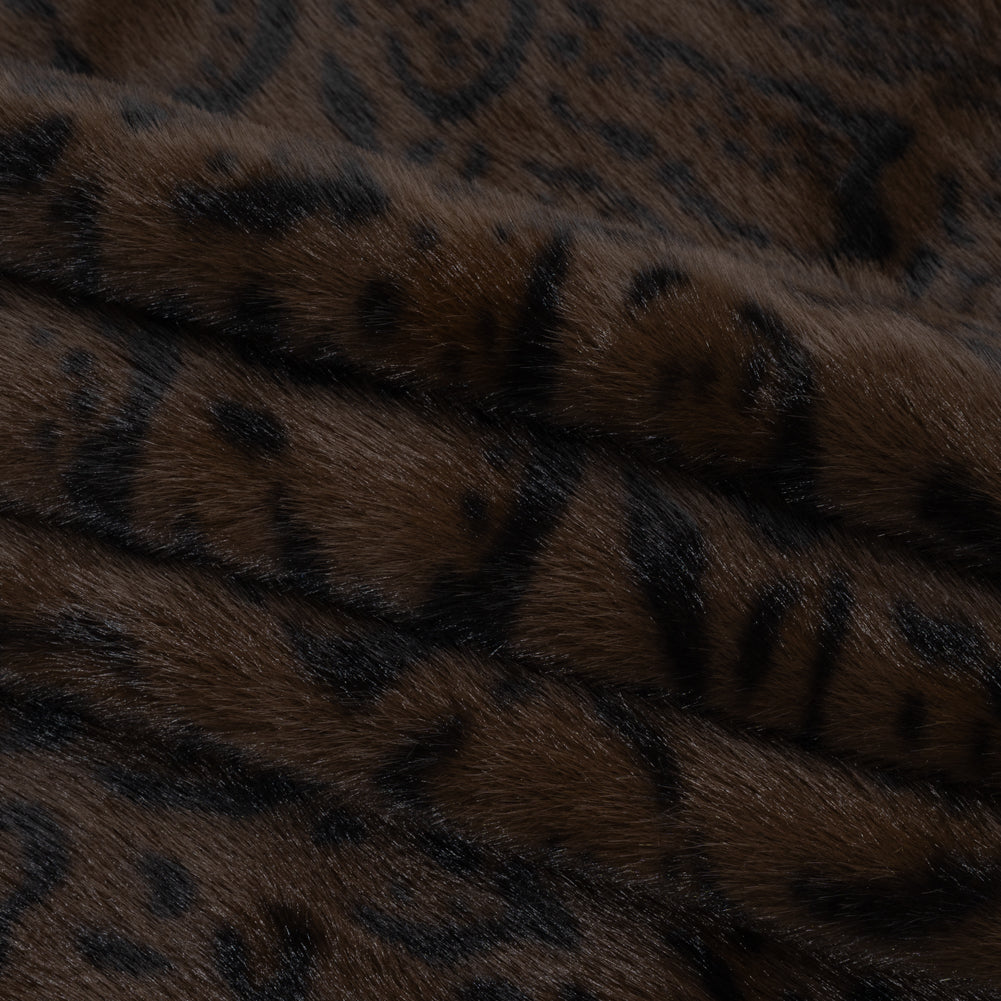 Plush Short Pile Recycled Polyester Faux Fur - Chocolate Brown and Black Animal Print
