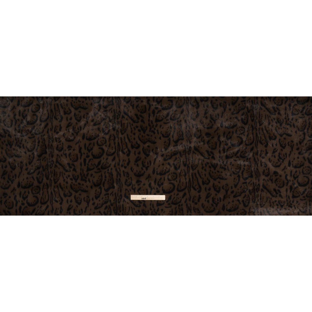 Plush Short Pile Recycled Polyester Faux Fur - Chocolate Brown and Black Animal Print