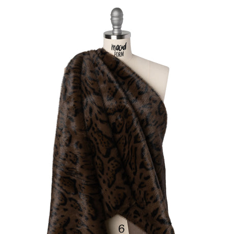 Plush Short Pile Recycled Polyester Faux Fur - Chocolate Brown and Black Animal Print