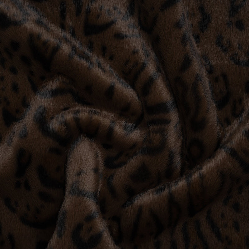 Plush Short Pile Recycled Polyester Faux Fur - Chocolate Brown and Black Animal Print