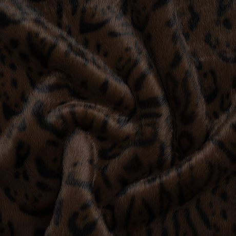 Plush Short Pile Recycled Polyester Faux Fur - Chocolate Brown and Black Animal Print