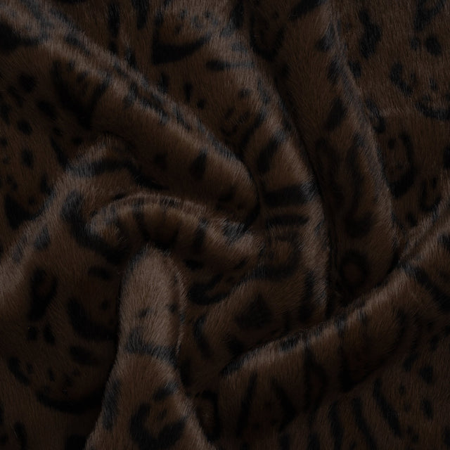 Plush Short Pile Recycled Polyester Faux Fur - Chocolate Brown and Black Animal Print