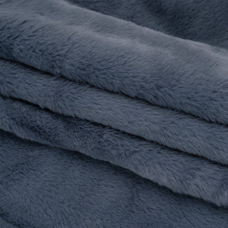 Short Pile Recycled Polyester Faux Fur - Slate Blue Cut Stripes