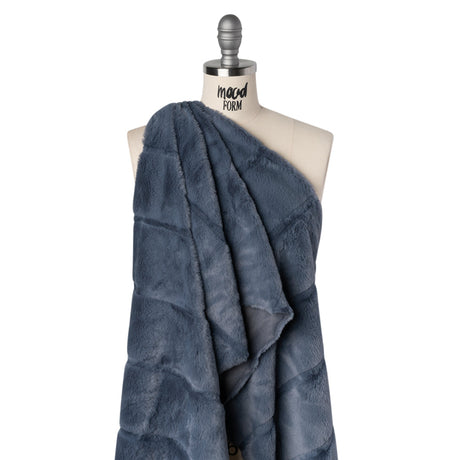 Short Pile Recycled Polyester Faux Fur - Slate Blue Cut Stripes