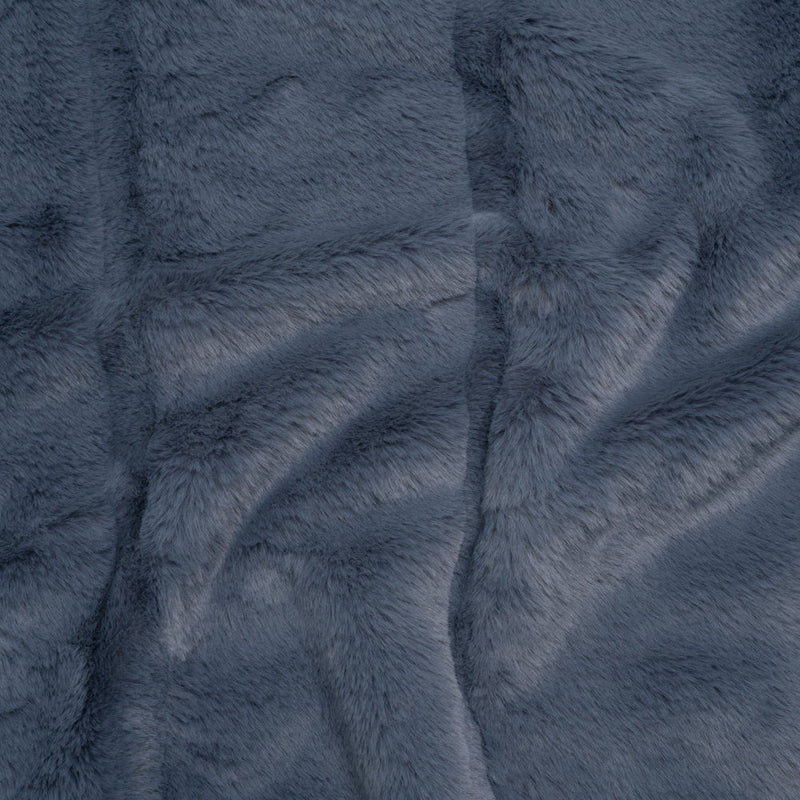 Short Pile Recycled Polyester Faux Fur - Slate Blue Cut Stripes
