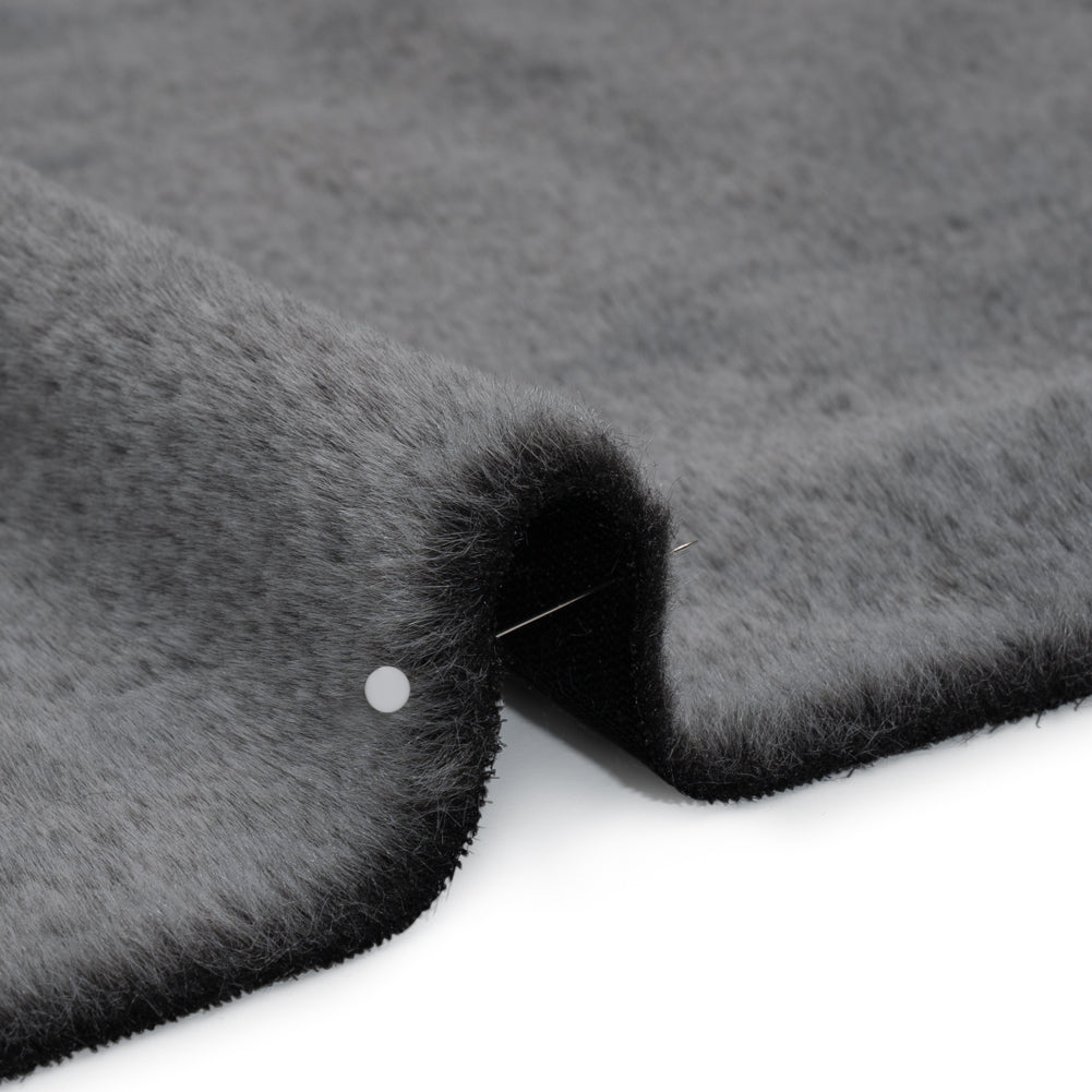 Two-Tone Short Pile Recycled Polyester Faux Fur - Black and Gray