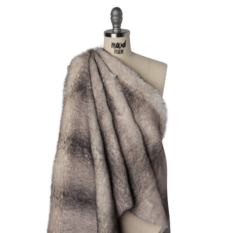 Plush Two-Tone Medium Pile Recycled Polyester Faux Fur - Ivory and Gray