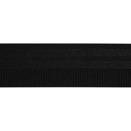 Nylon Elastic Trim with Satin Stripes and Ribbing Made in Italy - 1.625" - Black