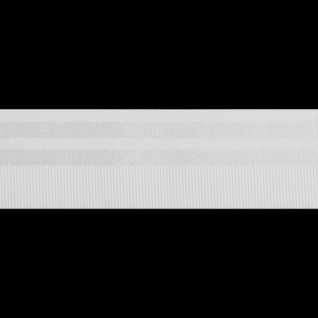 Nylon Elastic Trim with Satin Stripes and Ribbing Made in Italy - 1.625" - White