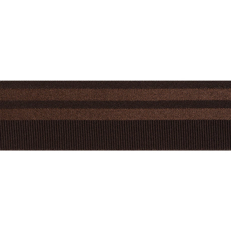 Nylon Elastic Trim with Satin Stripes and Ribbing Made in Italy - 1.625" - Brown