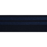 Nylon Elastic Trim with Satin Stripes and Ribbing Made in Italy - 1.625" - Navy