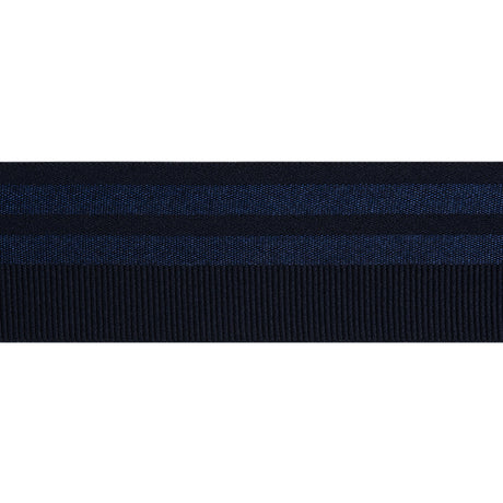 Nylon Elastic Trim with Satin Stripes and Ribbing Made in Italy - 1.625" - Navy