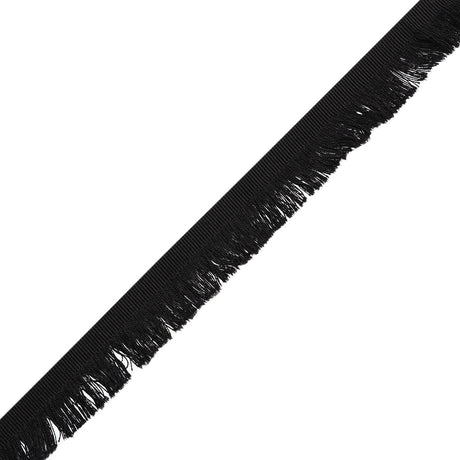 Cotton Grosgrain Ribbon with Fringe Made in Italy - 0.875" - Black