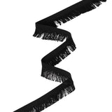 Cotton Grosgrain Ribbon with Fringe Made in Italy - 0.875" - Black
