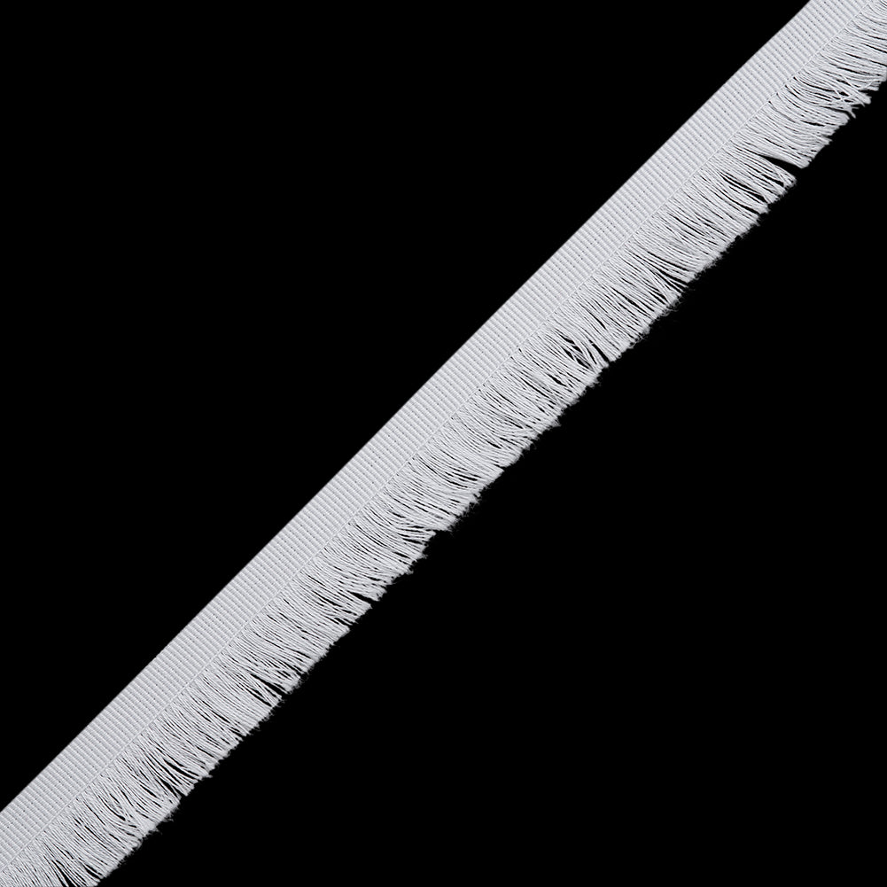 Cotton Grosgrain Ribbon with Fringe Made in Italy - 0.875" - White