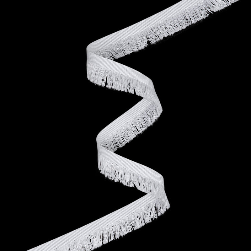 Cotton Grosgrain Ribbon with Fringe Made in Italy - 0.875" - White