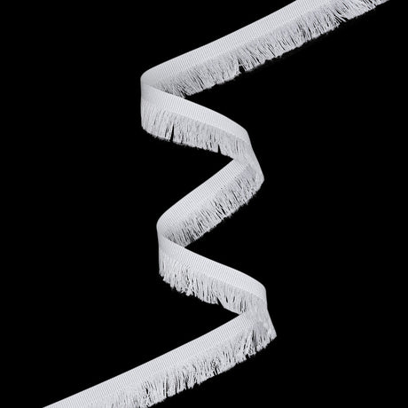 Cotton Grosgrain Ribbon with Fringe Made in Italy - 0.875" - White