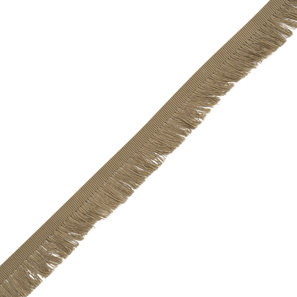 Cotton Grosgrain Ribbon with Fringe Made in Italy - 0.875" - Beige