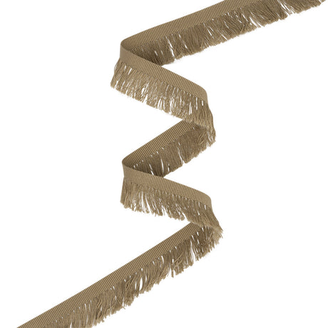 Cotton Grosgrain Ribbon with Fringe Made in Italy - 0.875" - Beige