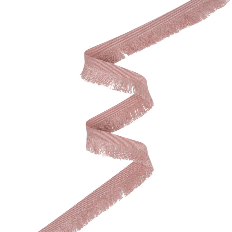 Cotton Grosgrain Ribbon with Fringe Made in Italy - 0.875" - Pink