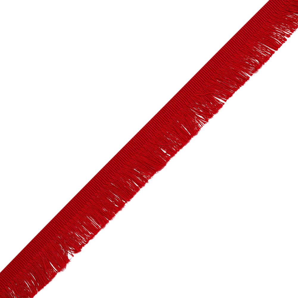 Cotton Grosgrain Ribbon with Fringe Made in Italy - 0.875" - Red